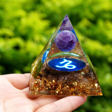 #127 - Handmade Amethyst & Smoky Quartz 'RELIEVE STRESS' CAPRICORN Zodiac ORGONITE Pyramid